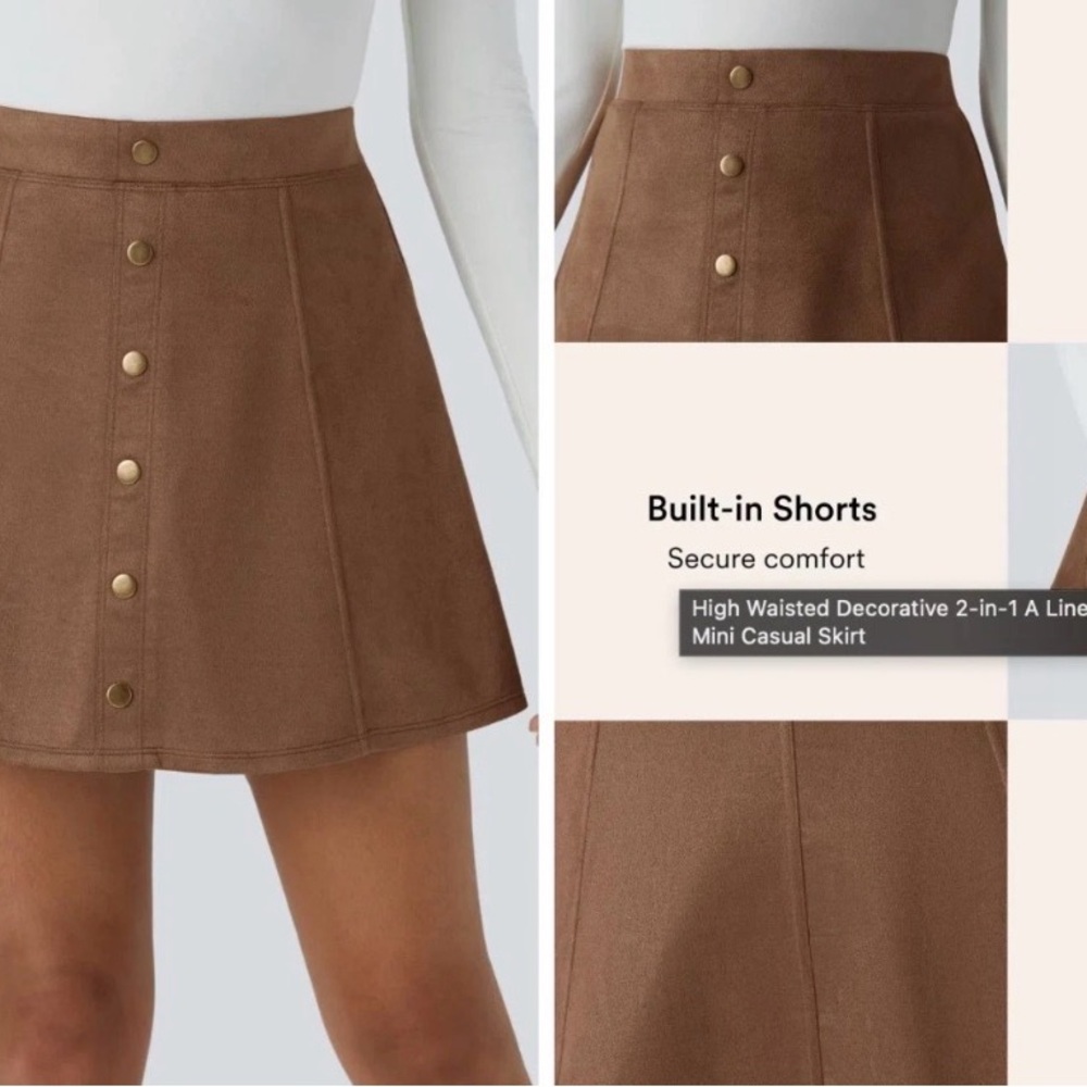 NWT Halara High Waisted 2-in-1 A Line Faux Suede Mini Skirt Skort Brown - Picture 8 of 9